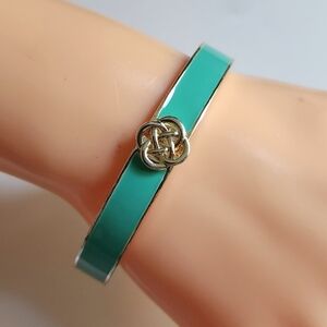 Stella & Dot Turquoise Teal Silver Tone Lindsay Bangle Bracelet With Celtic Knot
